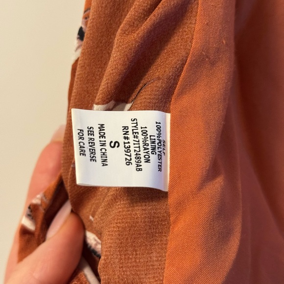 Silk Rust Bird Print Wrap blouse - Picture 6 of 6